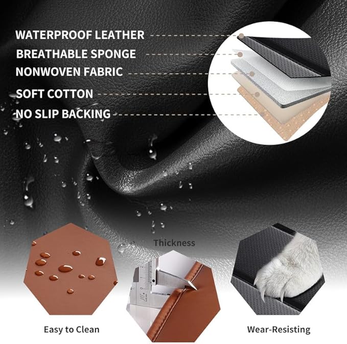 Car Seat Covers Full Set Custom Fit for Ford Ranger 1999-2025 2026-Luxury Leather with Lumbar Support, Breathable, Waterproof, Anti-Slip, Durable, Easy to Install (BlackBrown,Full Set)
