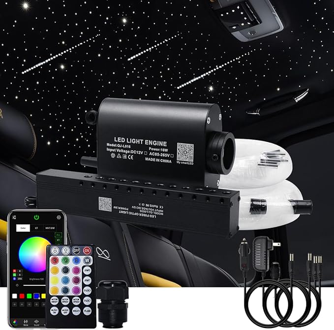 AKEPO Shooting Star Starlights Headliner Kit, 430pcs Mixed Dia. Optical Fiber Strands 9.8ft/3m with Shooting Star Effect 16W APP/Remote Control Music Activated Effect Fiber Optic Lights