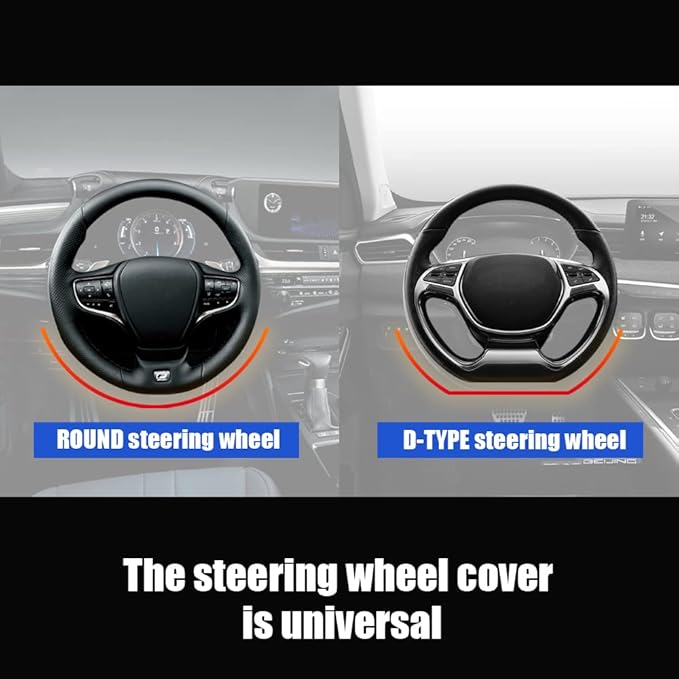 Steering Wheel Cover, Microfiber Leather Splicing with Classic Embossing,Contrasting Colors Anti-Slip Breathable Auto Car Steering Wheel Cover Fit 15 Inch Car Wheel Protector (Black&Gray)