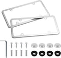 LivTee Chrome License Plate Frames, 4 Holes Stainless Steel License Plate Covers, 2PCS Car License Plate Holder, Automotive Accessories, Slim Design with Bolt and Gasket Cover for US Cars(Silver)