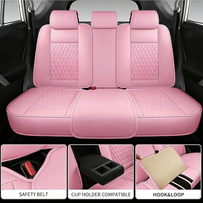 Car Seat Covers Full Set Custom Fit for Buick Envision 2016-2026 - Premium Faux Leather with Lumbar Support | Breathable, Waterproof, Anti-Slip, Durable (Pink,Full Set)