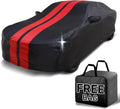 iCarCover Custom Car Cover for Chevy Aveo Sedan (2004-2022) Waterproof All Weather Rain Snow UV Sun Protector Full Exterior Indoor Outdoor Car Cover (Stripe - Black/Red)