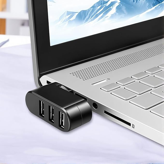 USB Port Splitter, USB 3 Port Compact Portable Rotatable HUB, USB Hub Dock [90°/180° Degree Rotatable] for PC Laptop Notebook and More - Black