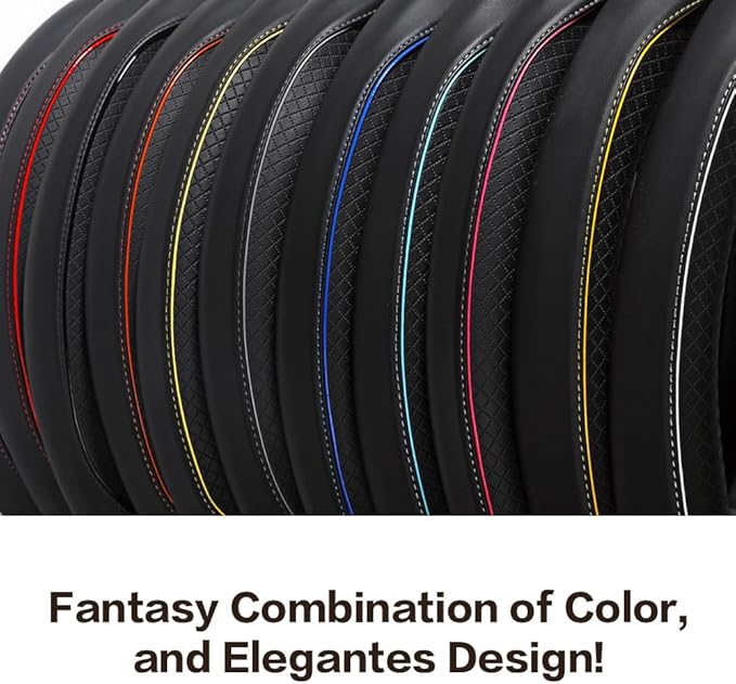 Microfiber Leather Car Medium Steering Wheel Cover,Universal Car Wheel Cover,Breathable Wheel Cover,Anti-Slip Full Surround,Sports Style Steering Wheel Covers (Black&Blue Line)