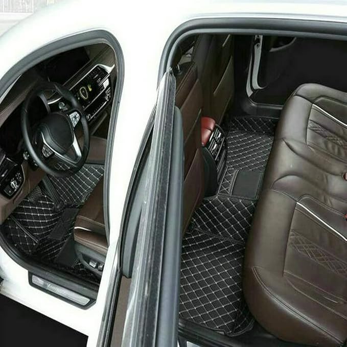 TREGOO All Weather Car Mats Custom Fit Non Slip Floor Mats for 1998-2025 Cars Personalized Leather Protection Pads Suitable for Men Women (Edge Brown with Black Horizontal Stripe)