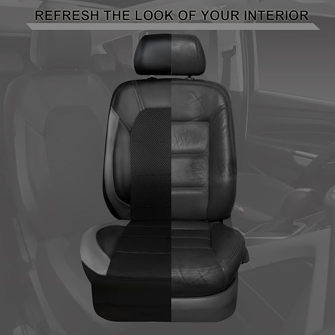 CAR PASS Leather Seat Covers, Automotive Sport Car Seat Cover Super 5mm Composite Sponge Inside, Airbag Compatible Universal Fits Most Cars, SUVs, Trucks and Vans (Full Set,Black & Gray)