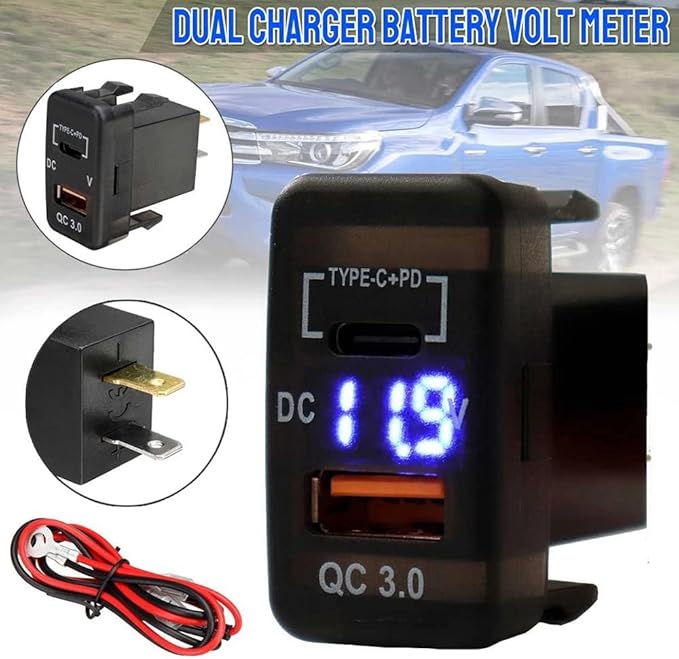 Car Fast Charger Adapter QC3.0 Dual USB Quick Charger Socket with Voltmeter for Cruiser Prado