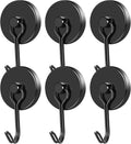 MIKEDE Magnetic Hooks, 110LB Heavy Duty Neodymium Black Magnet Hooks, Strong Swivel Magnetic Hooks Rust Proof for Indoor Outdoor Hangers Hanging, Fridge, Garage, Cruise, 6 Pack