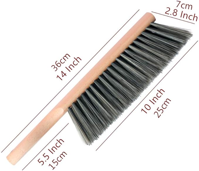 Soft Bristle Hand Brush Wooden Handle for Shop Bench Upholstery Sofa Furniture, Non-Scratch 14 Inch Long (Gray)