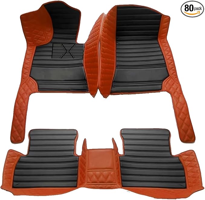 TREGOO All Weather Car Mats Custom Fit Non Slip Floor Mats for 1998-2025 Cars Personalized Leather Protection Pads Suitable for Men Women (Edge Brown with Black Horizontal Stripe)