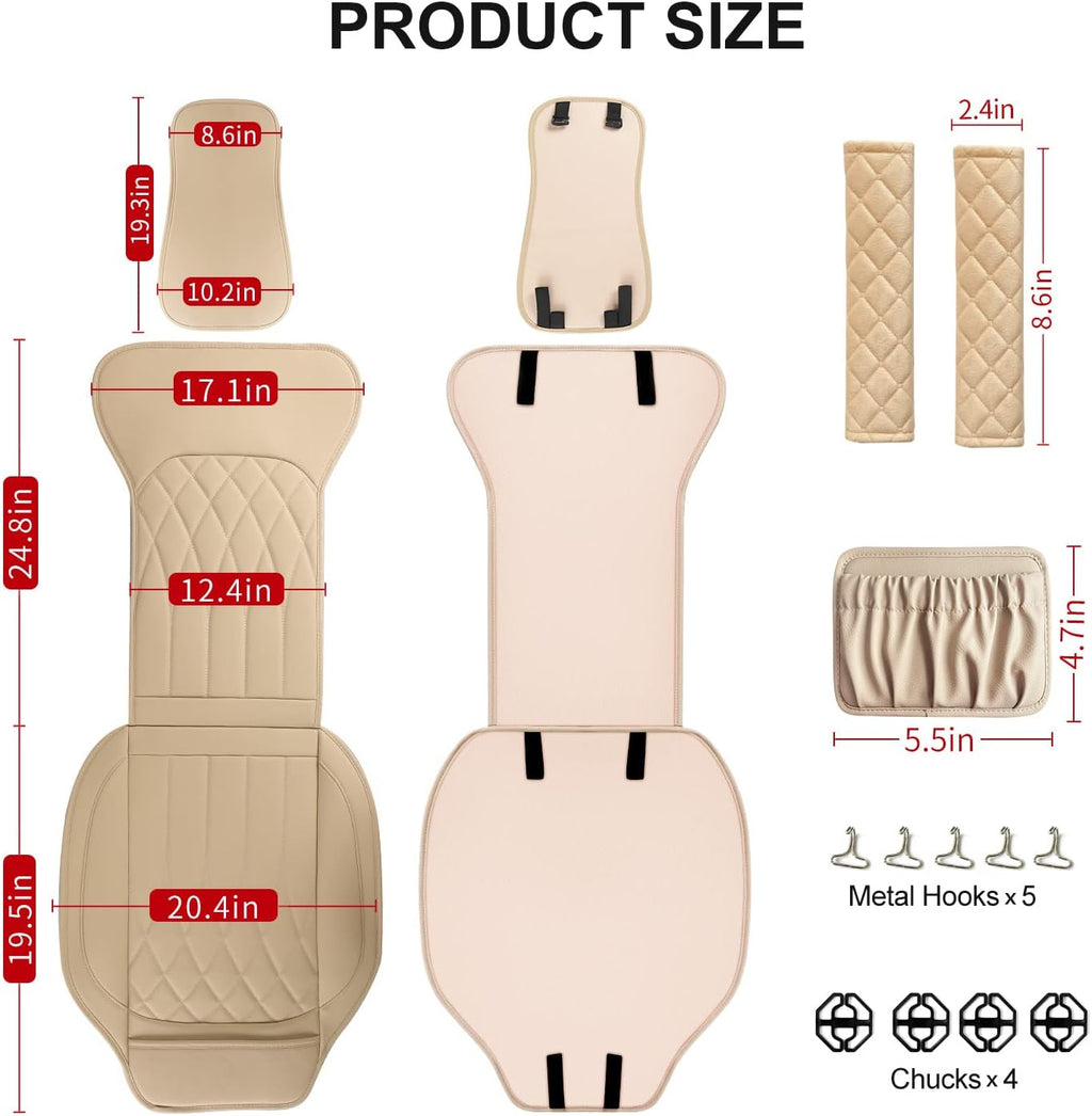 2 Pack Leather Front Car Seat Covers, Universal Sideless Car Seat Protectors with Storage Pocket and Seat Belt Pads, Waterproof Automotive Seat Cover for Cars Trucks SUV(Beige)