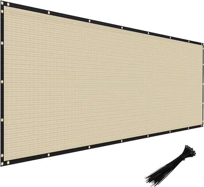 Windscreen4less Privacy Fence Screen Heavy Duty Windscreen Fencing Mesh Fabric Shade Net Cover with Brass Grommtes for Outdoor Wall Garden Yard Pool Deck, 8'x122' Beige