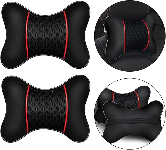 2Pcs Car Headrest Pillow, 28cm PU Leather Car Neck Support Pillow, Car Seat Head Neck Pillow for Driving Traveling