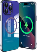 Guppy Compatible with iPhone 14 Pro with MagSafe Case, Magnetic Gradient Case with MagSafe Charging, Gradient Glass Back Cover with Lens Film-Purple