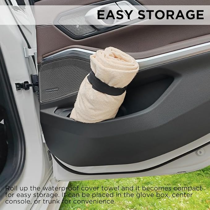 Waterproof Seat Cover Towel, Premium Sweat Carseat Protector, Perfect for Universal Anti-Slip Car Truck SUV Seat, Great for Surfing Yoga Gym Workout, Tan