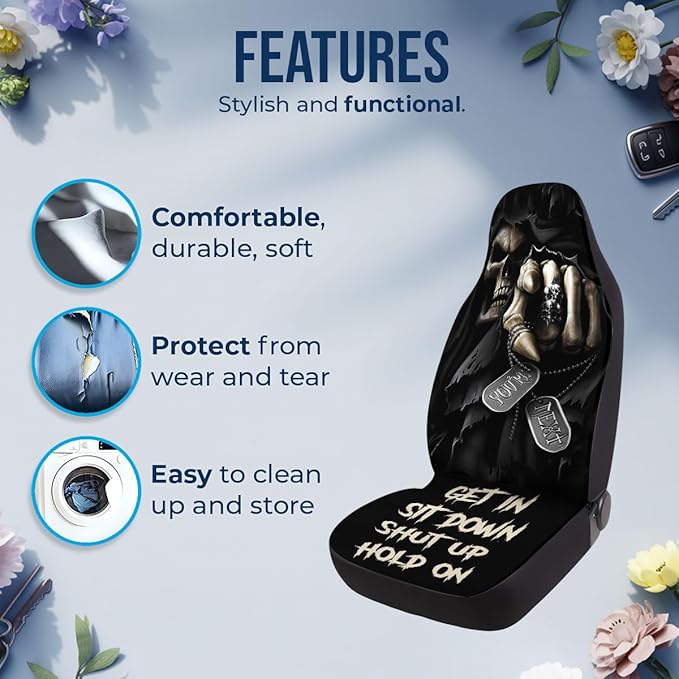 GENANY Grim Reaper Car Seat Covers Set of 2, Breathable Front Seat Covers for Truck Sedan SUV, Horror Car Accessories, Horror Gift for Women Men