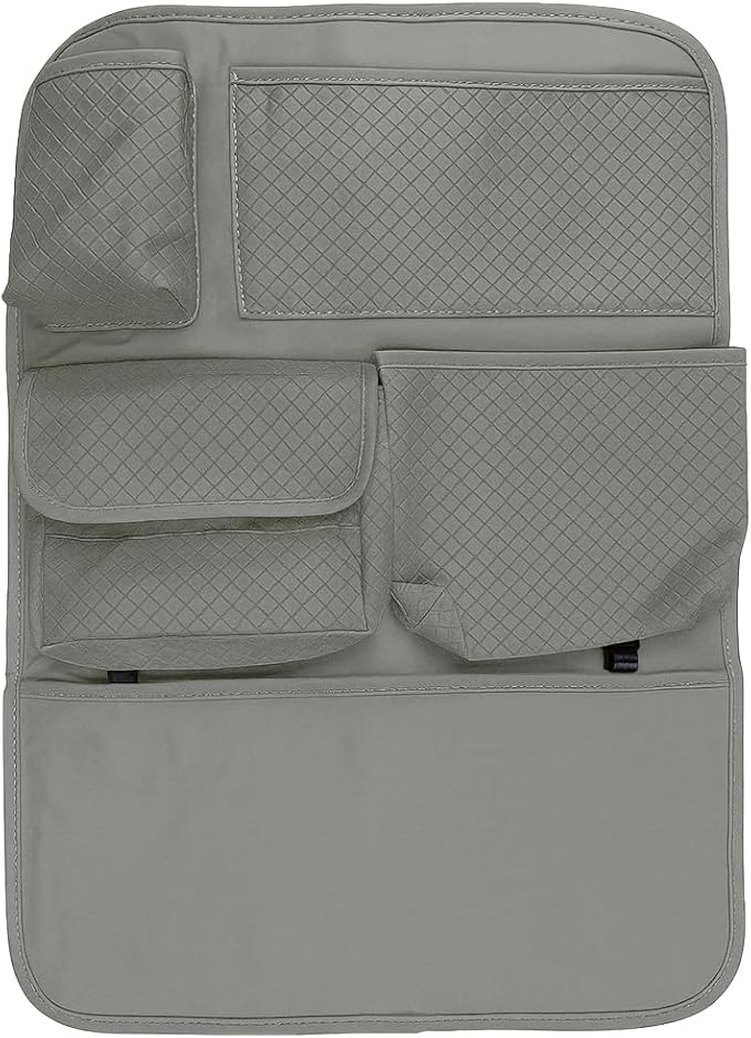 Car Backseat Organizer, Leather Auto Seat Back Kick Mats Protector, Multi-Pocket Car Rear Seat Hanging Storage Bag with Tissue Holder, Travel Accessories for Most Cars SUV Truck(Gray)