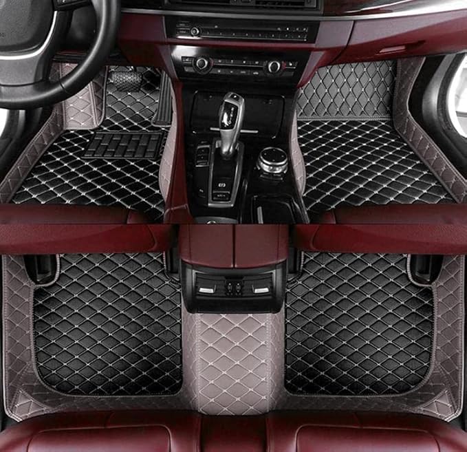 Custom Floor Mats for Cars fit 95% Sedan SUV Sports Car Full Coverage All Weather Men Women Pads Protection Non-Slip Leather Floor Liners (Black Grey Stitching)