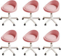 Rolling Stool Set of 6 Rolling Hydraulic Salon Stool with Low Backrest - Adjustable Swivel Chair for SPA, Shop, Salon, Massage, or Medical Office Pink