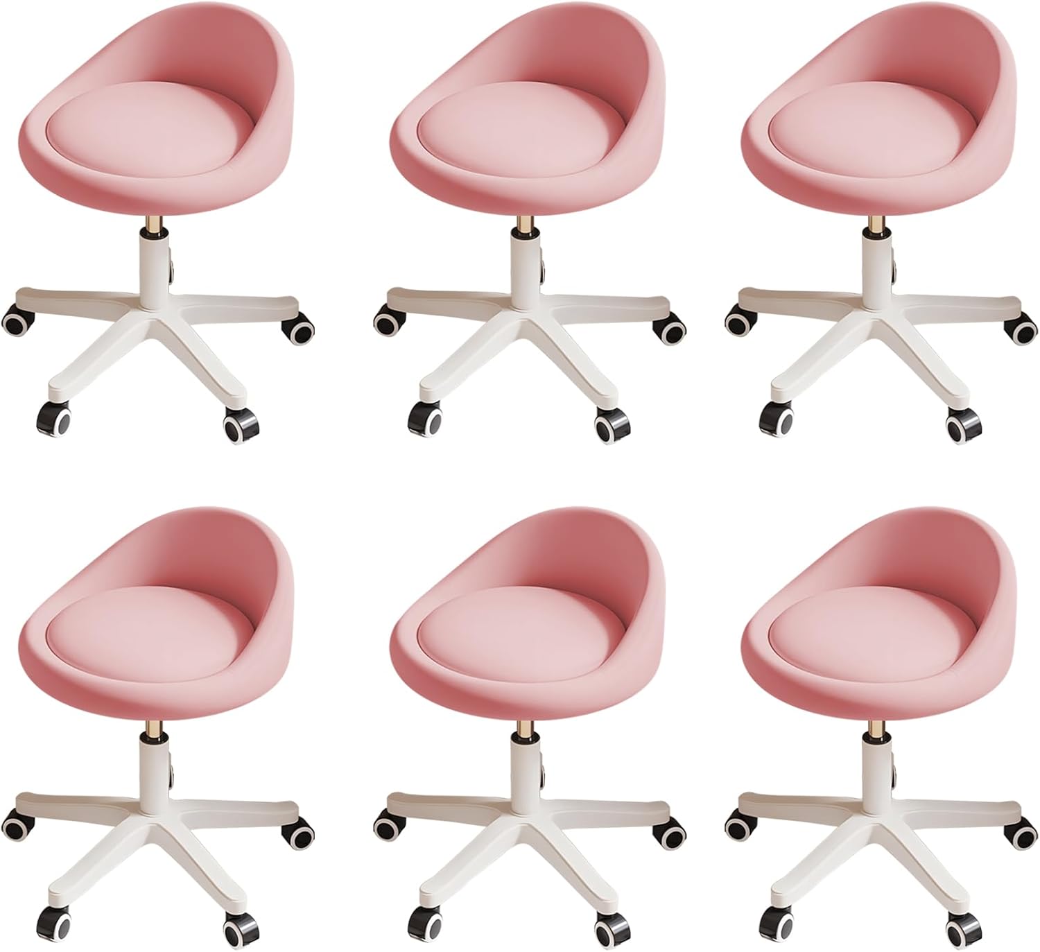 Rolling Stool Set of 6 Rolling Hydraulic Salon Stool with Low Backrest - Adjustable Swivel Chair for SPA, Shop, Salon, Massage, or Medical Office Pink