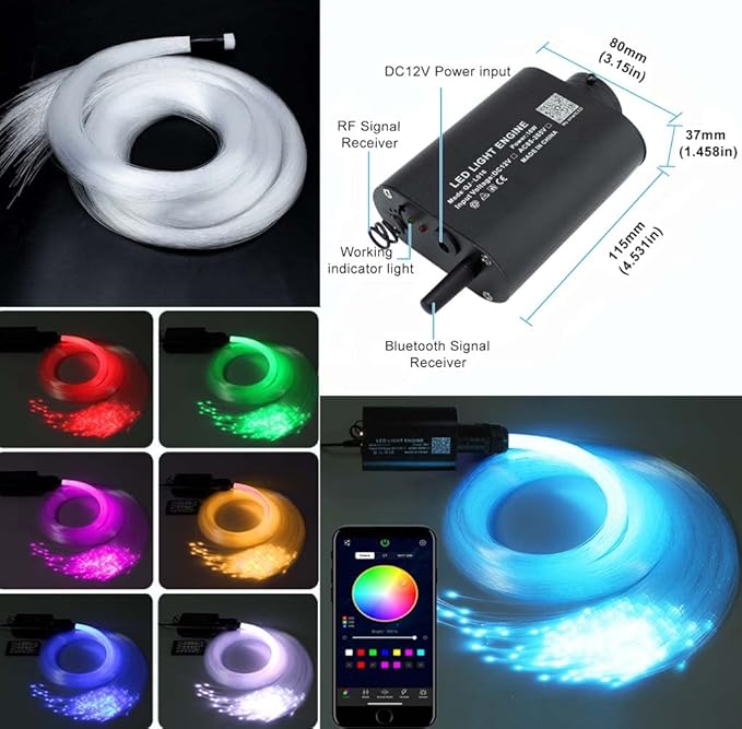 AZIMOM Car Use Bluetooth 16W Upgraded Fiber Optic Light Star Ceiling Lighting Kits Mixed 335pcs 13.1ft Optical Fibers Sound Activated APP Remote Control Livingroom Headliner Starlight Decoration