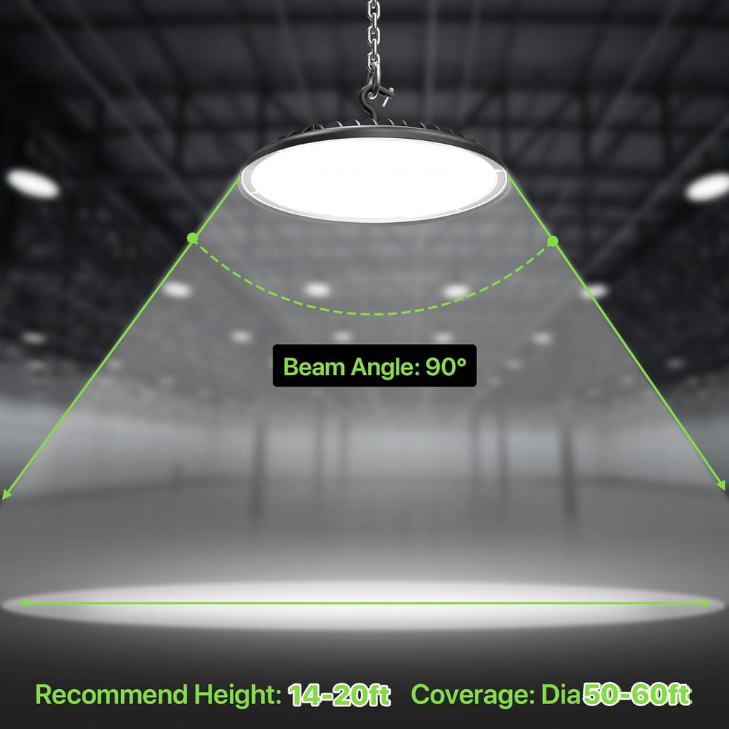 High Bay LED Shop Lights 200W - 28000LM 5000K IP65 Waterproof High Bay Lights with US Plug, Hanging Hook, 4 Pack Commercial Bay Lighting for Barn, Warehouse ETL Listed