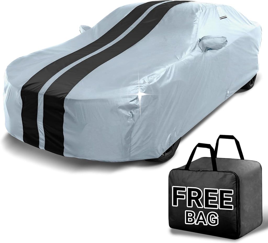 iCarCover Custom Car Cover for Buick Century Wagon (1984-1996) Waterproof All-Weather Rain Snow UV Sun Protector Full Exterior Indoor Outdoor Car Cover (Stripe - Gray/Black)