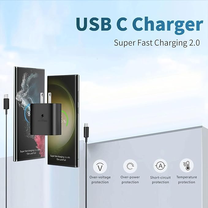 45W Fast Charger, USB C Port Adapter, Wall-Mounted Cube Charging Block.Type-c Mobile Phone Charger with C to C Cable is Suitable for Samsung S25/S24/S23/S22/S21, Galaxy, and More. (Black, 4-pack-45w)