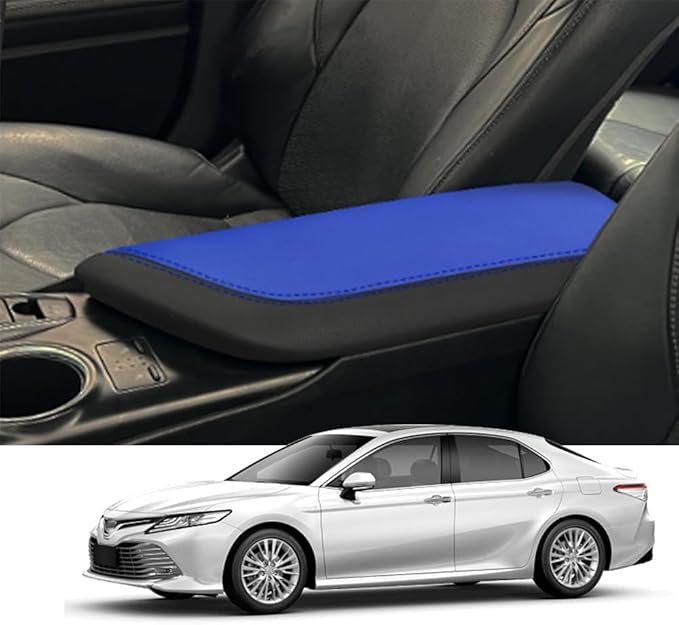 Blazeray Car Center Console Armrest Cover for Toyota Camry 2018-2023 Interior Accessories Leather Anti-Scratch Elbow Arm Rest Cover Cushion Pad Protector Saver (Black with Blue Leather)