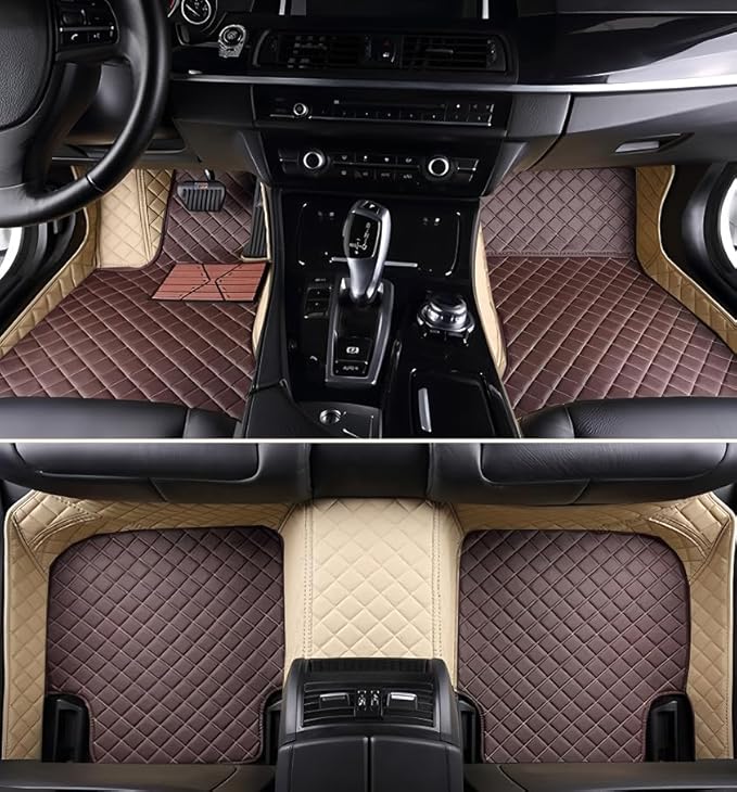 Customize Car Floor Mats for 99% Sedan SUV Sports Car All Weather Leather Full Coverage Waterproof Non-Slip Vehicle Lining Pads (Beige Brown)