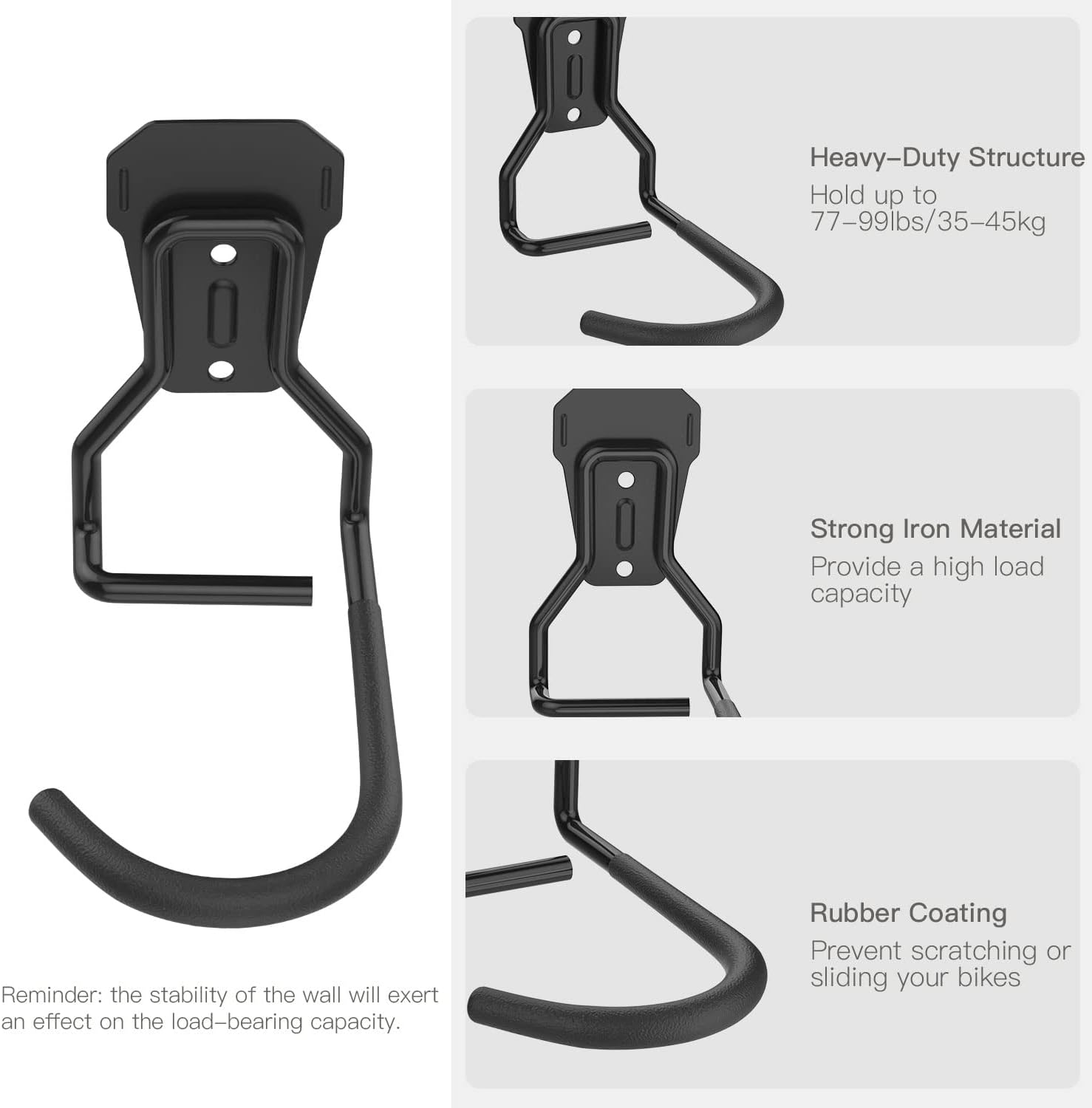 Bike Wall Mount with Fixed Hook, [4 Pack] Heavy Duty Bike Storage Rack, Bike Rack Vertical Stand for Garage - Easily Hang/Detach - with Screws Iron Bike Hanger Brackets
