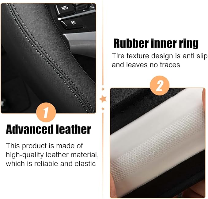 Car Steering Wheel Cover, 15 Inch Leather Anti-Slip Breathable Vehicle Steering Wheel Protecter with Comfortable Feel, Automotive Interior Accessories, Universal for SUV Sedan Truck (Black)