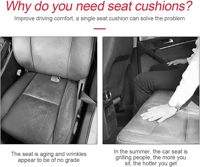 3PCS Set Car Seat Cushion for Front and Back Seat, 3D Soft Linen Breathable Auto Seat Cover, Comfort Non-Slip Rubber Bottom, Car Seat Protector Pad Universal for Office Chair, Home (Black/Red/3PCS)