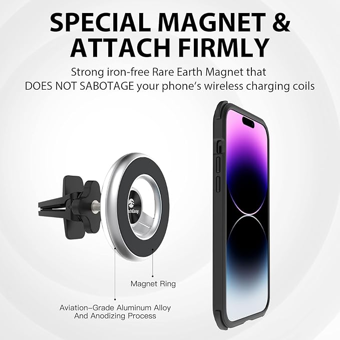 SWITCHEASY Magnetic Car Phone Holder - MagMount, Universal 360° Rotation Strong Magnet Car Phone Mount for Dashboard Compatible with Phone 15/14/13/12/11, Samsung - Bracket Type, Black