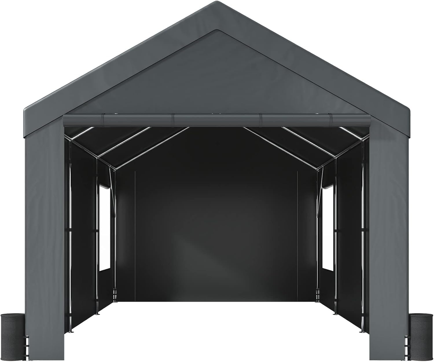 Auraway Carport 12'x20' All-Season Portable Garage Carport, Heavy-Duty Canopywith Roll-Up Vent Windows, Front and Rear Zip Doors, Sandbags, for Cars, Motorcycles and Outdoor Storage (Grey)