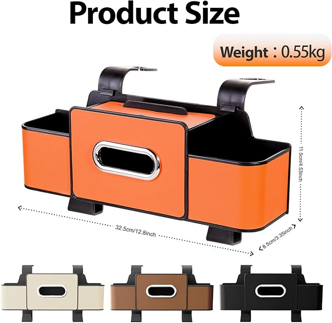 ZenChef Three-in-one Car Organizers and Storage, 2025 New Multi-function Car Tissue Holder, Multi-function Backseat Car Organizer with Cup Holder, Tissue Box, Hook (orange)
