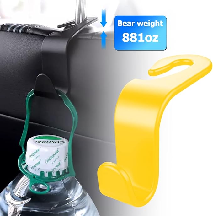 Car Seat Headrest Hook, 4PCS Multifunctional Auto Backseat Hangers, Universal Car Interior Accessories, Vehicle Storage Organizer for Purse, Coat, Umbrella, Grocery, Bag, Handbag (Yellow)