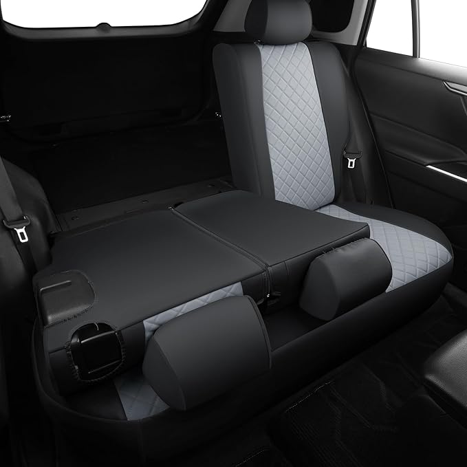GIANT PANDA Customized Full Set Car Seat Covers Fit for Toyota Rav4 2019 2020 2021 2022 2023 2024 2025 Rav 4 Hybrid(XLE/LE/XLE Premium/Limited),Front & Rear/Back accessories, Faux Leather (Black+Grey)