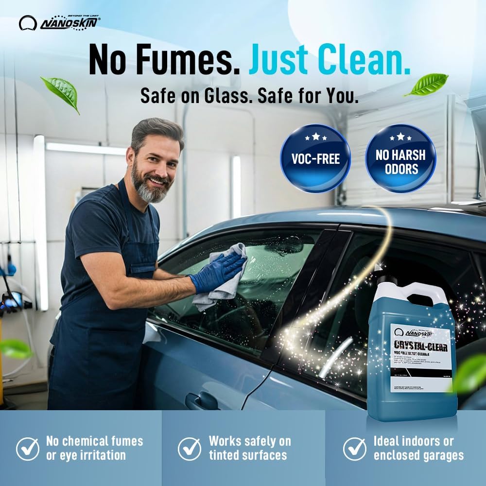 Nanoskin CRYSTAL-CLEAR VOC-Free Glass Cleaner 5 Gallon - Ultra-Concentrated, Eco-Friendly, Streak-Free Finish | Versatile Use for 40:1 Dilution | Perfectly Safe for Auto, Home, Garage & Beyond