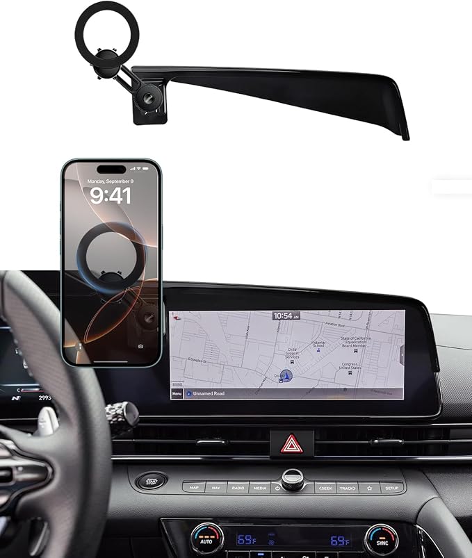 PZK Car Phone Holder for Hyundai Elantra 2021-2025 2026 SE/SEL/Sport/Limited/N Line Accessories Custom 8-Inch/10.25-Inch Screen Car Phone Mount Compatible with Magsafe 360° Rotating Extension Rod