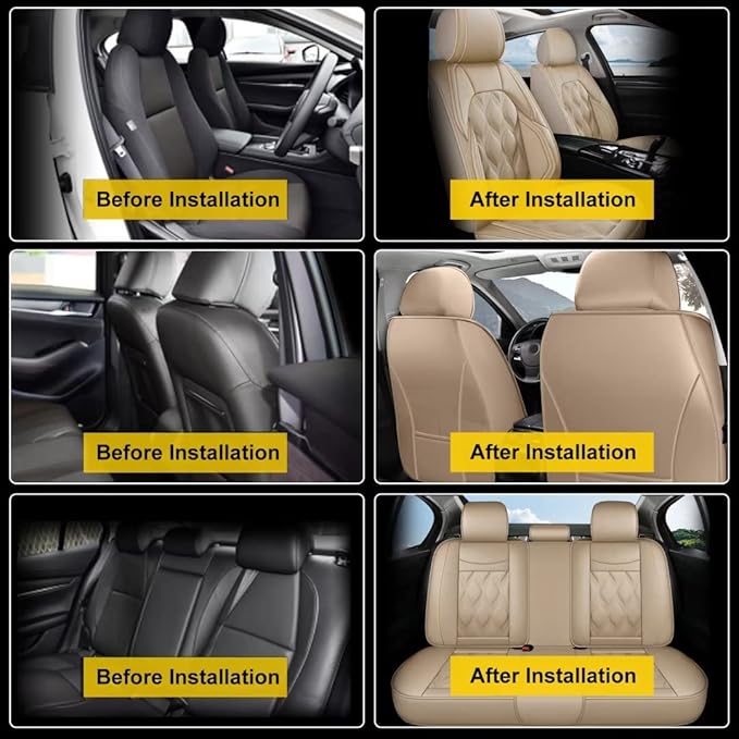 AOMSAZTO Car Seat Covers,Full Set 5 Seats Custom Fit for Subaru Crosstrek 2016-2025 2026 2023,Leather Car Seat Cover Seat Cushion Protector,Airbag Compatible Waterproof Beige