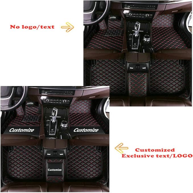 Custom Personalized Floor Mats for Cars - Luxury Full Coverage All Weather Mats, Anti-Slip Leather Mat Set, Fit for 99% of Cars, SUVs & Trucks (All Black, D-Diamond+Strip)