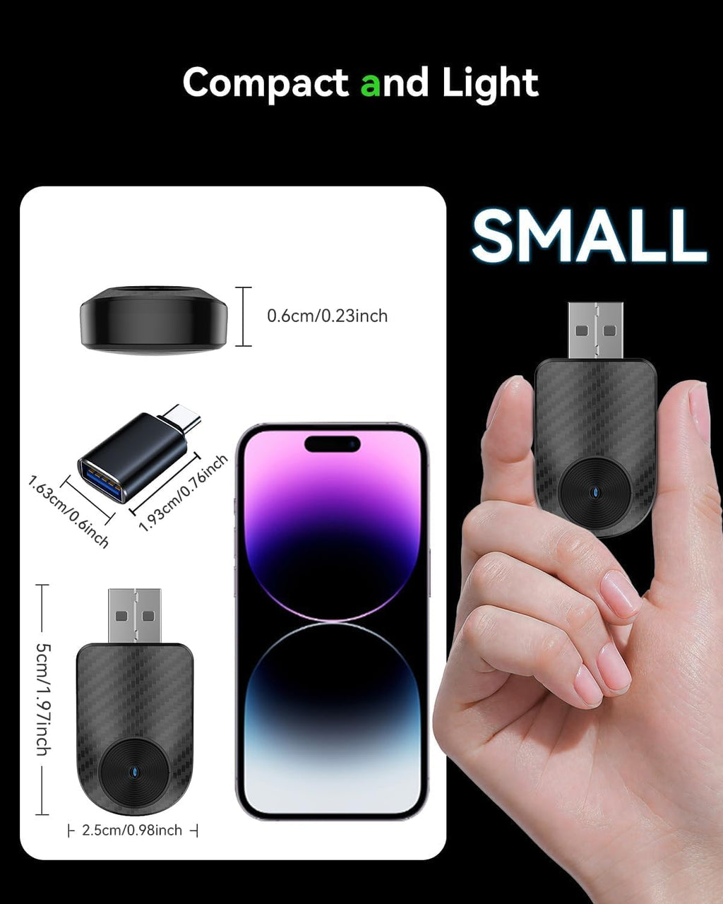 2-in-1 Apple CarPlay & Android Auto Wireless Adapter - 2025 Upgraded Mini Dongle with USB-C, Plug & Play Seamlessly Converts Factory Wired to Wireless, Fast Auto-Connect No Delay for Cars 2016+