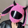 Cute Cat/Rabbit Ear Motorcycle Helmet Covers, Plush Funny Full Face Helmet Decoration Cover, Men Women Helmet Protective Cap, Novelty Animal Cartoon Plush Hat for Fun Ride Gift