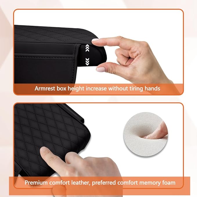 Car Center Console Cover, Napa Leather Car Armrest Cushion with Side Pockets, Memory Foam Auto Armrest Seat Box Mat, Universal Interior Armrest Protective Cover Accessories for Most Vehicle