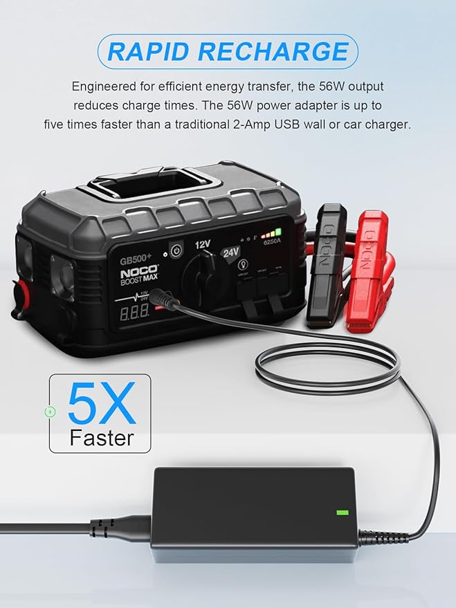 56W AC Power Adapter Charger for NOCO GB70 GB150 GB250+ GB251+ GB500 UltraSafe Lithium Jump Starter Portable Jump Starter Power Supply Cord