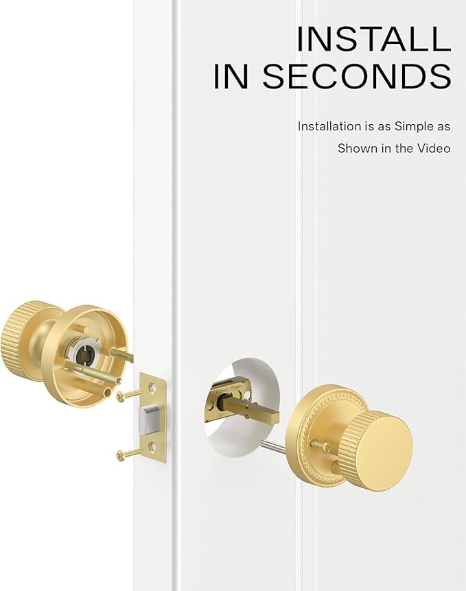 Asidrama 1 Pack Privacy Gold Door Knob with Lock, Brush Gold Door Knobs Interior for Bedroom or Bathroom, Heavy Duty Brush Gold Door Handle for Left Right Sided Doors