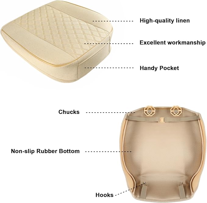 West Llama Linen Front Car Seat Cover Protector Anti-Slip Bottom Seat Cover Fits 95% of Vehicles,Wrapping Around The Bottom,Diamond Pattern(Beige-1Pcs)