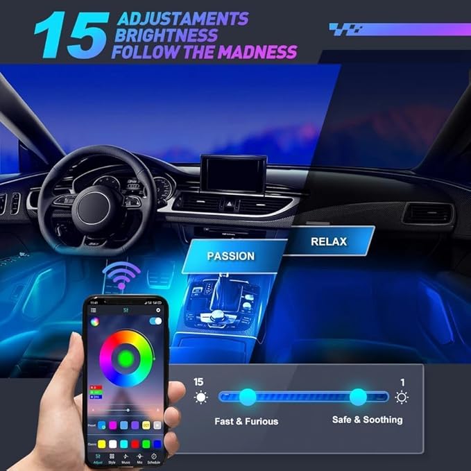 Smart Car LED Lights, 72 LEDs Car Interior Lights RGB with APP Remote Control,Multicolor Footwell Under Dash Inside Light Kits Music Sync Mode, for Vehicle Internal, SUV, Trucks