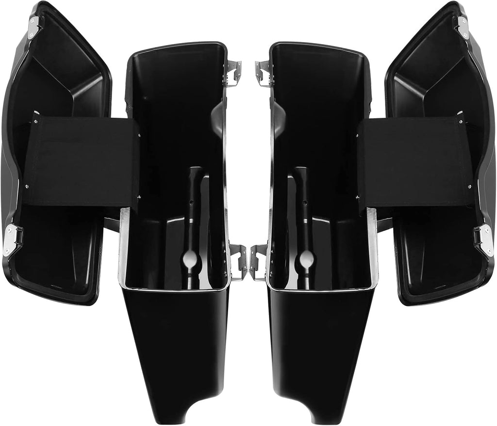 XFMT Motorcycle Stretched Saddlebags Vivid Black 5" Extended Hard Saddle Bags W/Black Latches For Harley Touring Road King Street Glide Road Glide Electra Glide Ultra Classic 1993-2013